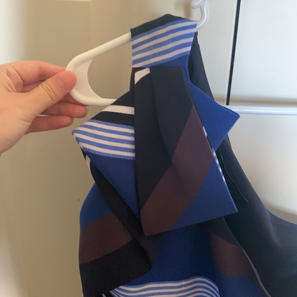 🍌 Banana Republic One-Shoulder Blue, Brown, Black & White Drape Bow Top 🍌 - Picture 3 of 5